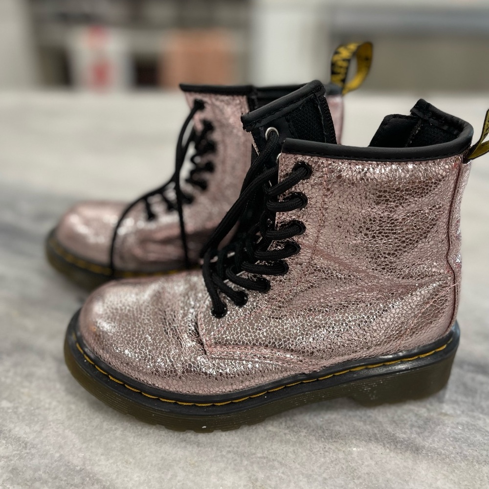 Dr. Marten Rose Gold Shimmer Sparkly Combat Boots Kids Size 13